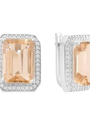 Серебряные серьги proba с морганитом nano 14.193ct, фианитами (2162490)