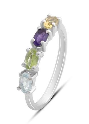 Серебряное кольцо proba с натуральным аметистом 0.868ct, топазом, цитрином, хризолітом, вес изделия 2,01 гр