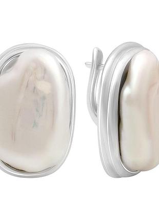Срібні сережки proba з натуральними перлами барочним, фіанітами (2185239)