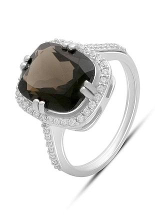 Серебряное кольцо proba с натуральным раухтопазом (дымчатым кварцем) 5.457ct, фианитами, вес изделия 4,76 гр