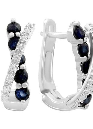 Серебряные серьги proba с натуральным сапфиром 1.845ct, фианитами (2180906)