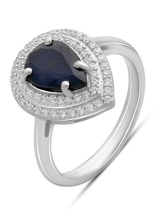 Срібне кільце proba з натуральним сапфіром 2.963ct, фіанітами, вага виробу 3,78 г (2180319) 17.5 розмір