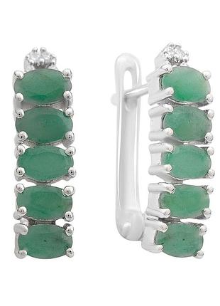 Срібні сережки proba з натуральним смарагдом, фіанітами (2161981)