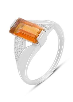 Серебряное кольцо proba с натуральным золотим кварцем 2.783ct, фианитами, вес изделия 4,02 гр (2165798) 18.5