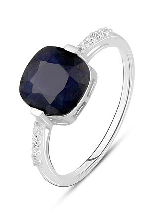 Срібне кільце proba з натуральним сапфіром 3.86ct, фіанітами, вага виробу 2,25 г (2120100) 17 розмір