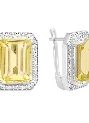 Серебряные серьги proba с натуральным зеленим кварцем 15.548ct, фианитами (2162278)