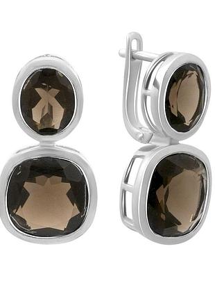 Серебряные серьги proba с натуральным раухтопазом (дымчатым кварцем) 15.475ct (2180623)
