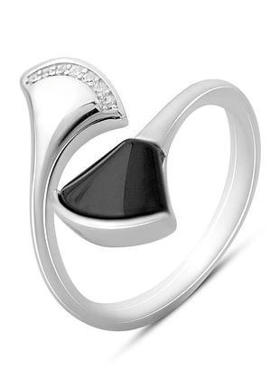 Срібне кільце proba з натуральним оніксом, фіанітами, вага виробу 3,5 г (2175926) 19 розмір