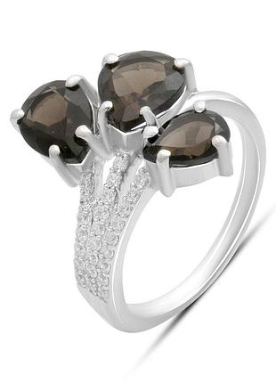 Серебряное кольцо proba с натуральным раухтопазом (дымчатым кварцем) 3.192ct, фианитами, вес изделия 4,43 гр