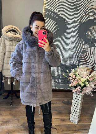 Жіноча ефектна шуба сіра р 48-52