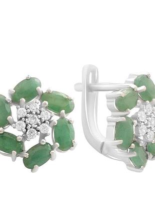 Срібні сережки proba з натуральним смарагдом, фіанітами (2187776)