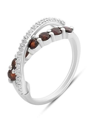 Серебряное кольцо proba с натуральным гранатом 1.125ct, фианитами, вес изделия 3,15 гр (2191407) 17.5 размер
