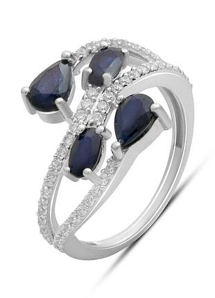 Срібне кільце proba з натуральним сапфіром 2.333ct, фіанітами, вага виробу 2,88 г (2178866) 17.5 розмір