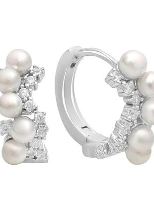 Срібні сережки proba з натуральними перлами, фіанітами (2185666)