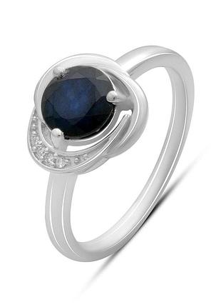 Срібне кільце proba з натуральним сапфіром 1.826ct, фіанітами, вага виробу 3,11 г (2178729) 17.5 розмір