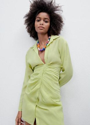 Zara сукня сорочка з драпіруванням коротка з довгим рукавом