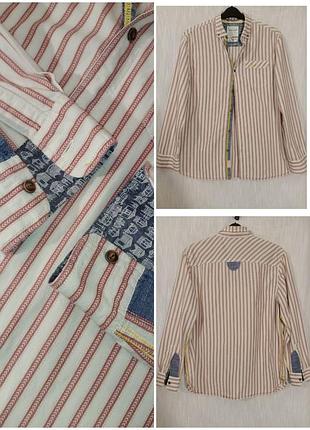 Рубашка мужская плотная коттоновая р. 52-54 mantaray британия в полоску бежевая бордо