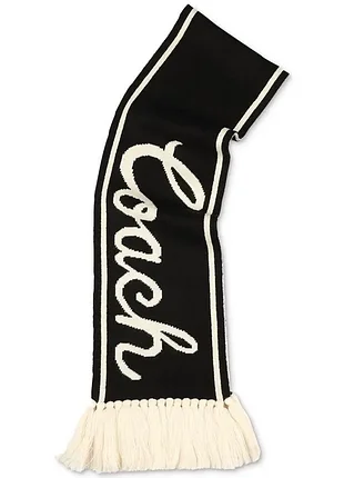 Жіночий в'язаний шарф coach з логотипом і бахромою