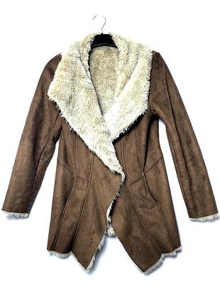 Стильная искусственная дубленка f&amp;f, куртка-авиатор с мехом, размер m/l (12/40)