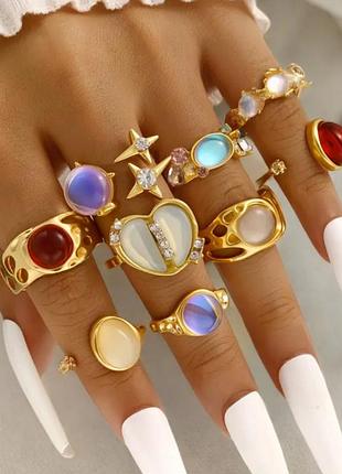 Набор колец 9 шт массивные кольца персные кольца золотистые
