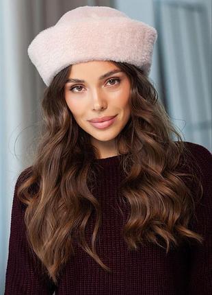 Пудрова трендова морячка з еко-хутра норкова хутряна