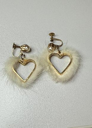 Сережки з хатром вінтажні сережки серця