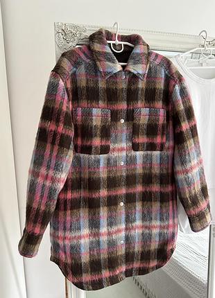 Тепла сорочка пальто у клітинку