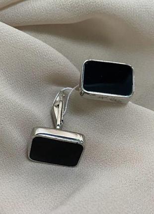 Срібні запонки з натуральним чорним оніксом.