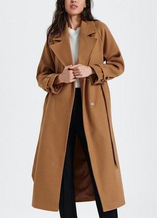 Пальто женское демисезонное базовое кэмэл цвета коричневое батал