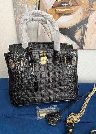 Брендовая кожаная сумка h. birkin 25 натуральная кожа лак под рептилию натуральна шкiра премиум люкс