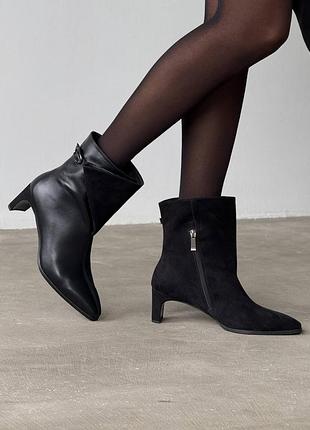 Натуральна шкіра/велюр, преміальні жіночі чорні демі ботильйони