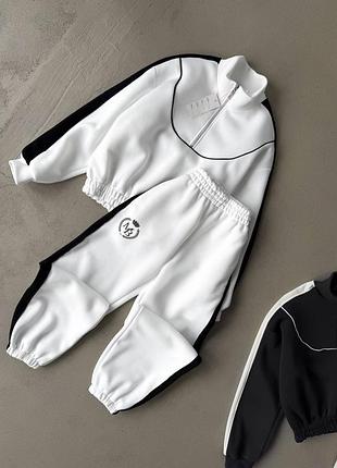 Білий спортивний костюм «kant» теплий тринитка на флісі оверсайз хс-с (42-44), м-л (46-48) 0689