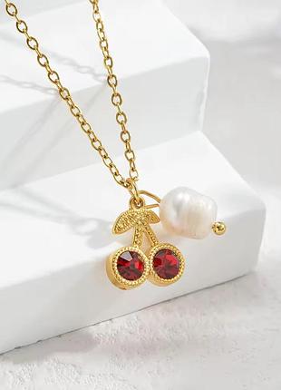 Ланцюжок з кулоном вишні річкова перлина нержавіюча сталь stainless steel