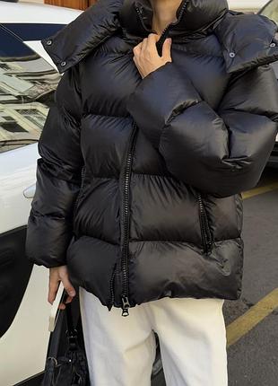 Дутый пуховик пуффер с капюшоном овесраз