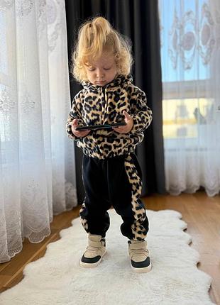 Костюм 52/1, р.80,86,92,98,104,110,116,122,128,134, фліс полар, чорний/лео беж