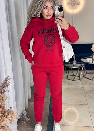 Стильный теплый женский спортивный костюм (худи + джоггеры) на флисе с накатом 42-44, 46-48, 50-52