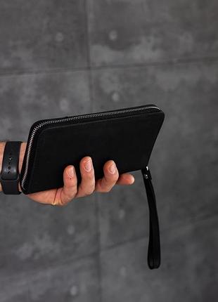 🖍шкіряний клатч-гаманець із натуральної шкіри crazy horse (чорний)