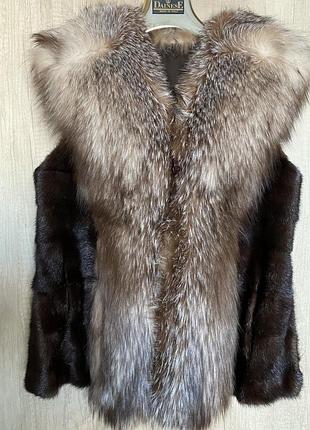 Норкова жилетка безрукавка коричнева с песцем греція