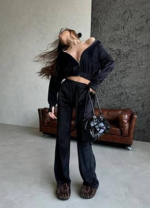 Спортивный костюм женский черный велюровый с капюшоном осенний весенний летний