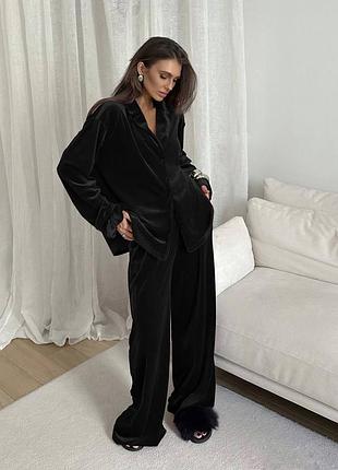 Велюровая пижама тройка черная шоколад бордо