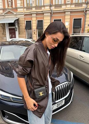 Женский кожаный бомбер с замшевым утеплением коричневый мод.1661