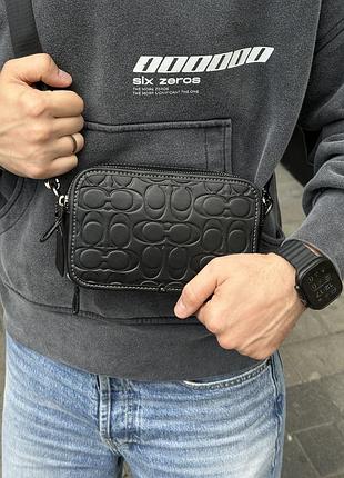 Сумка чоловіча шкіряна coach wyatt crossbody bag in signature refined calf leather black