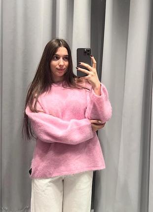 Рожевий светр від h&m з мохеру, мохеровий шерстяний светр