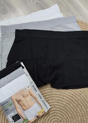Боксеры мужские livergy 3 шт - хлопок, черные/белые/серые l