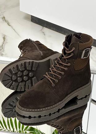 Берці /черевики натур замш шоколад/коричневі демі зима 36-43р кольори