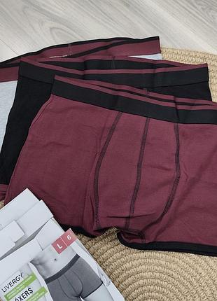 Боксеры мужские livergy 3 шт - хлопок, бордовые/черные/серые l