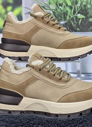 Женские зимние кроссовки gipanis бежевые с искусственным мехом тедди 8171