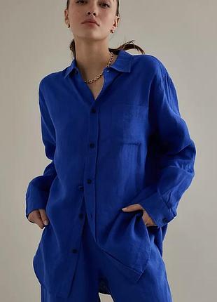 Рубашка жіноча синя , сорочка жіноча