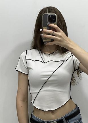 Білий топ печворк з контрастними швами y2k alt