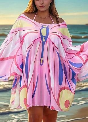 Жіночий богемний шаль-палантин з принтом метеликів - легкий пляжний одяг